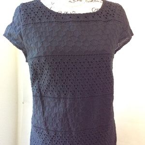 Halogen Black Eyelet Shift Dress sz Petite M
